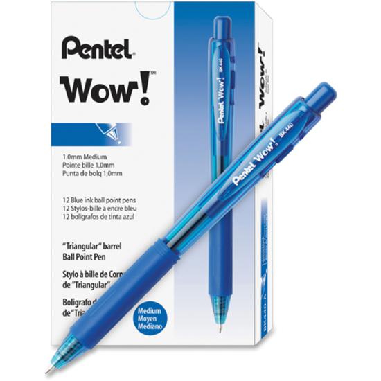 Pentel WOW! Retractable Ballpoint Pens - Medium Pen Point - 1 mm Pen Point Size - Retractable - Blue - Blue Barrel - 12 / Dozen. Picture 3