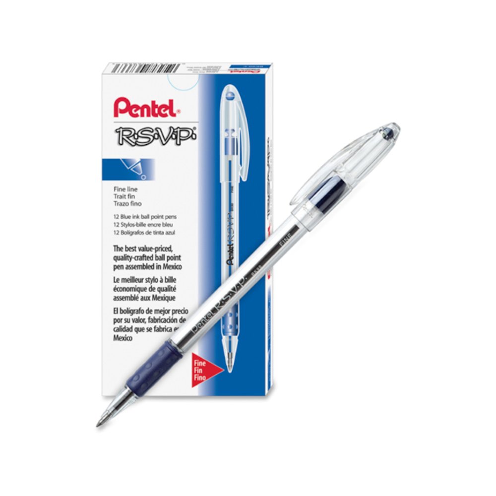 Pentel R.S.V.P. Ballpoint Stick Pens - Refillable - Blue Ink - Clear Barrel - 1 Dozen. Picture 4
