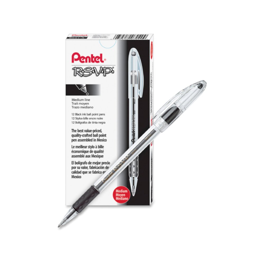 Pentel R.S.V.P. Ballpoint Stick Pens - Refillable - Black Ink - Clear Barrel - 1 Dozen. Picture 4