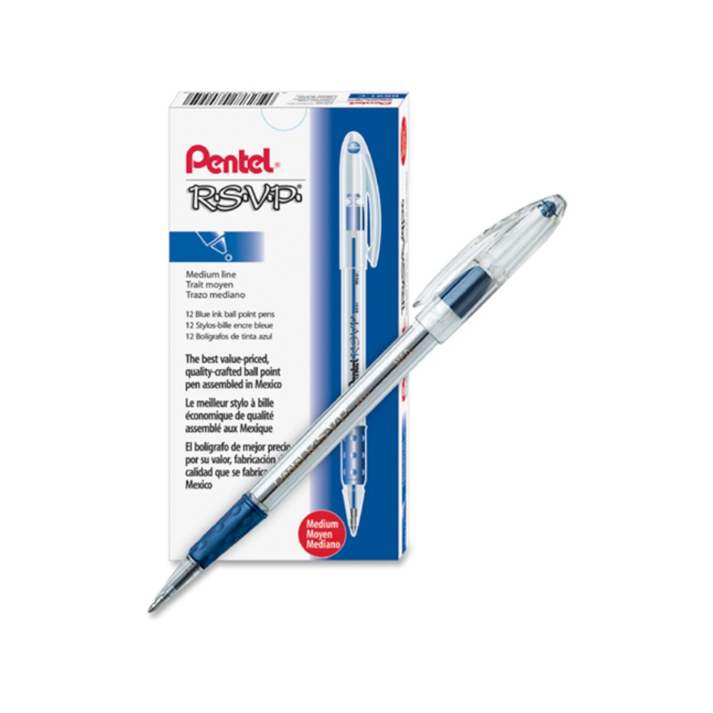 Pentel R.S.V.P. Ballpoint Stick Pens - Refillable - Blue Ink - Clear Barrel - 1 Dozen. Picture 4