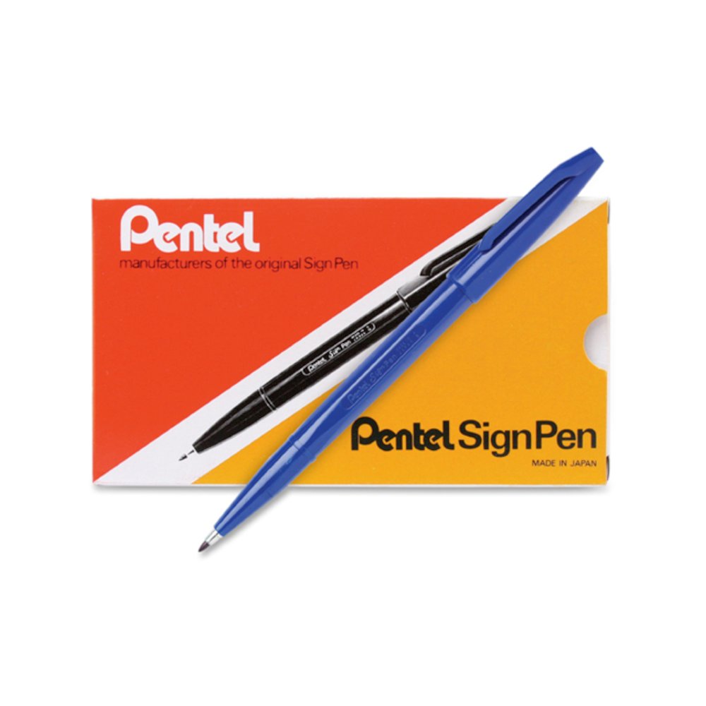 Pentel Fiber-tipped Sign Pens - Blue Ink - Water Based - Fiber Tip - 1 Dozen. Picture 4