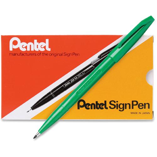 Pentel Fiber-tipped Sign Pens - Green Ink - Water Based - Fiber Tip - 1 Dozen. Picture 3