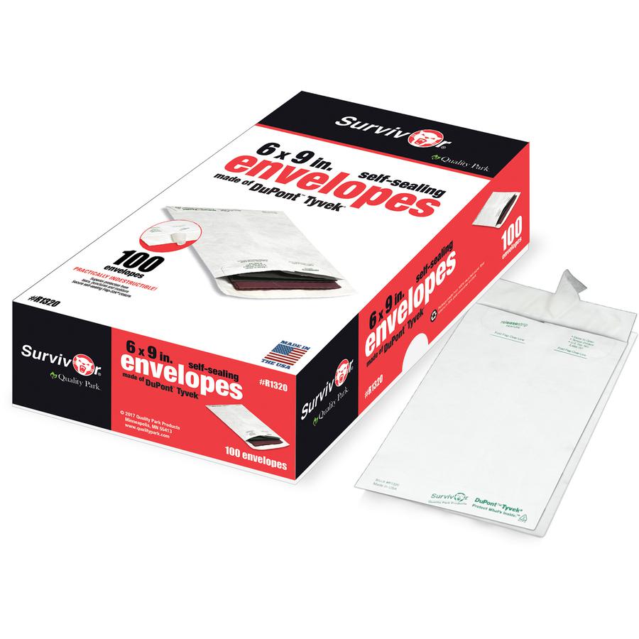 Survivor&reg; 6 x 9 Catalog Mailers with Self-Seal Closure - Catalog - #1 - 6" Width x 9" Length - 14 lb - Peel & Seal - White - Tyvek - 100 / Box. Picture 10