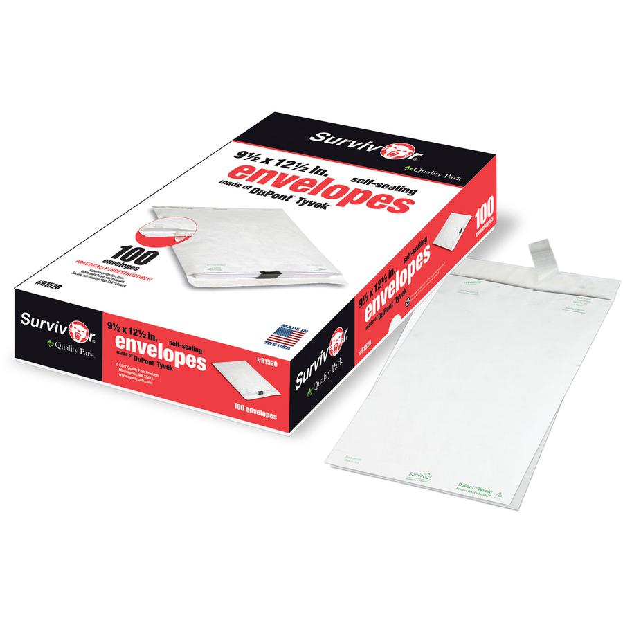 Survivor&reg; 9-1/2 x 12 1/2 DuPont Tyvek Catalog Mailers with Self-Seal Closure - Catalog - #12 1/2 - 9 1/2" Width x 12 1/2" Length - 14 lb - Peel & Seal - Tyvek - 100 / Box - White. Picture 6