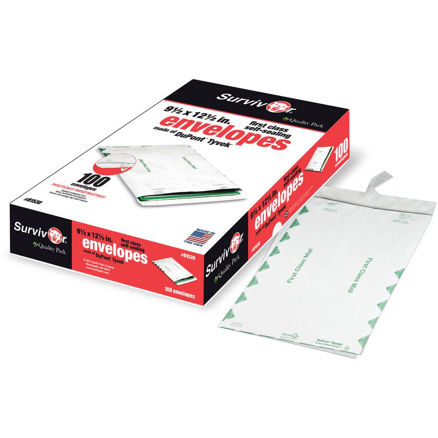 Survivor&reg; 9-1/2 x 12-1/2 First Class Border Catalog Mailers with Redi-Strip Closure - First Class Mail - #12 1/2 - 9 1/2" Width x 12 1/2" Length - 14 lb - Peel & Seal - Tyvek - 100 / Box - White. Picture 4