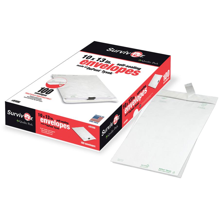 Survivor&reg; 10 x 13 DuPont Tyvek Catalog Mailer with Self-Sealing Closure - Catalog - #13 1/2 - 10" Width x 13" Length - 14 lb - Peel & Seal - White - Tyvek - 100 / Box. Picture 8