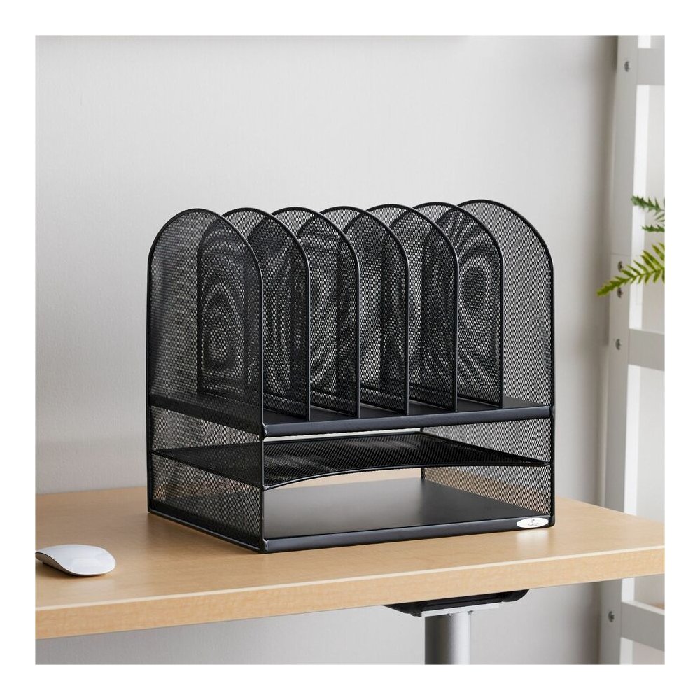 Safco Onyx 2 Horizontal/6 Upright Desk Organizer - 8 Compartment(s) - 13" Height x 13.25" Width x 11.50" Depth - Desktop - Black - Steel - 1 Each. Picture 12