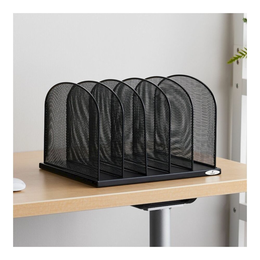 Safco Mesh Desk Organizers - 5 Compartment(s) - Compartment Size : 2" - 8.25" Height x 12.50" Width x 11.25" Depth - Desktop - Powder Coated - Black - Steel - 1 Each. Picture 10