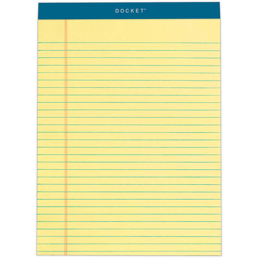 TOPS Docket Letr-Trim Legal Rule Canary Legal Pads - 50 Sheets - Double Stitched - 0.34" Ruled - 16 lb Basis Weight - 8 1/2" x 11 3/4" Sheet Size - Canary Paper - Marble Green Binding - Perforated, Ha. Picture 2