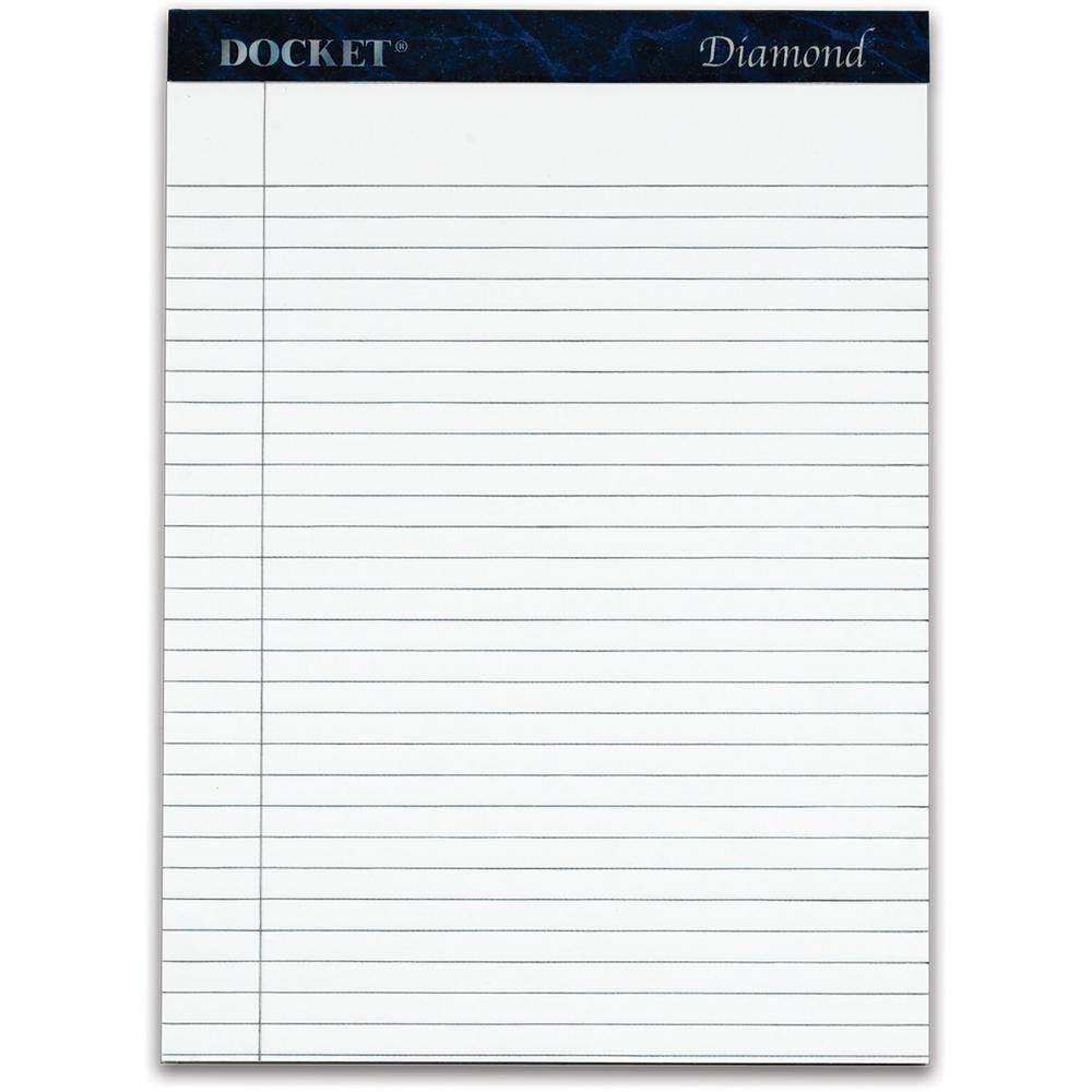 TOPS Docket Diamond Notepads - 50 Sheets - Watermark - Double Stitched - 0.34" Ruled - 24 lb Basis Weight - 8 1/2" x 11 3/4" - White Paper - Blue Binding - Chipboard Cover - Perforated, Hard Cover, St. Picture 2