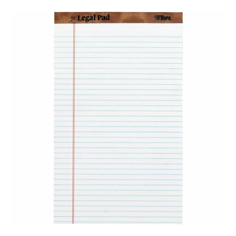 TOPS The Legal Pad Writing Pad - 50 Sheets - Double Stitched - 0.34" Ruled - 16 lb Basis Weight - Legal - 8 1/2" x 14" Sheet Size - White Paper - Chipboard Cover - Perforated, Hard Cover, Removable - . Picture 4
