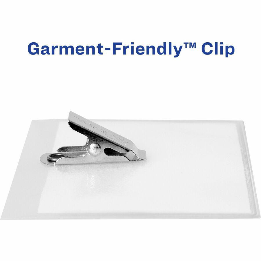 Avery&reg; Name Badges with Clips, 3" x 4" , 40 Badges (5384) - 8 1/2" x 11" - Printable, Durable, Clip, Reusable, Perforated, Self-adhesive, Flexible - White - 1 Box. Picture 4