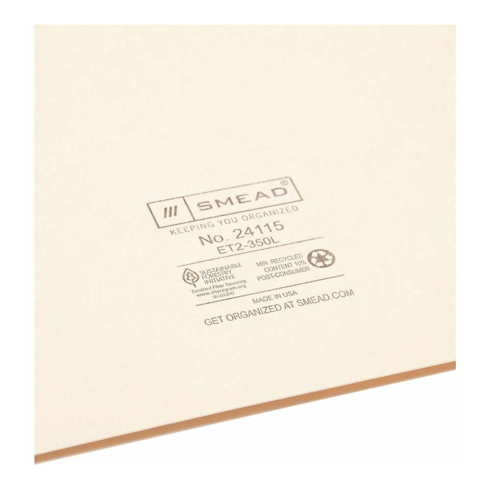 Smead Straight Tab Cut Letter Recycled File Pocket - 8 1/2" x 11" - 1 Pocket - 11 pt. - 2 Plys - Manila - Heavyweight Cover, Embossed - 10% Recycled - 50 / Box. Picture 8