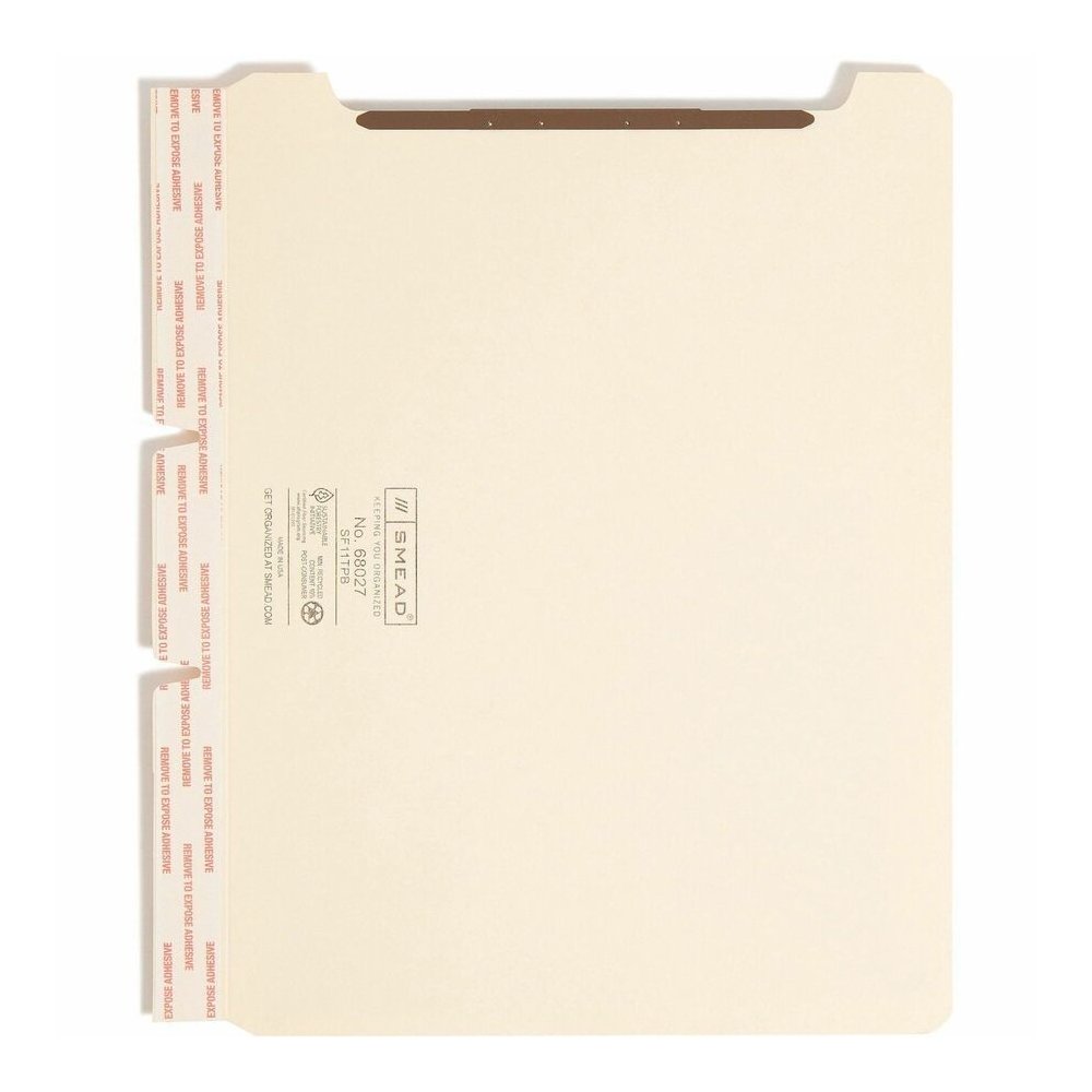 Smead Self-Adhesive Folder Dividers with Twin-Prong Fastener - For Letter 8 1/2" x 11" Sheet - Manila - 100 / Box. Picture 5