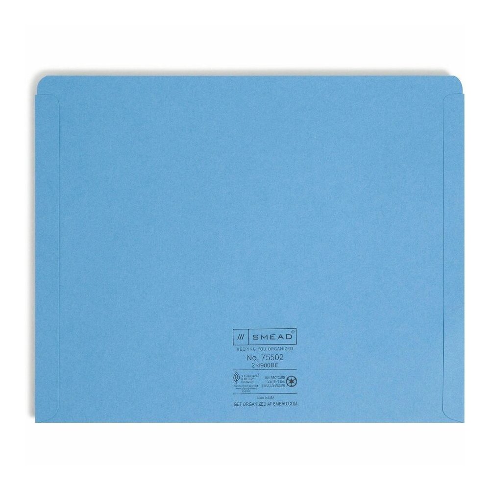 Smead Colored Straight Tab Cut Letter Recycled File Jacket - 8 1/2" x 11" - 11 pt. - 2 Plys - Blue - Slip Resistant, Reinforced Tab - 10% Recycled - 100 / Box. Picture 8
