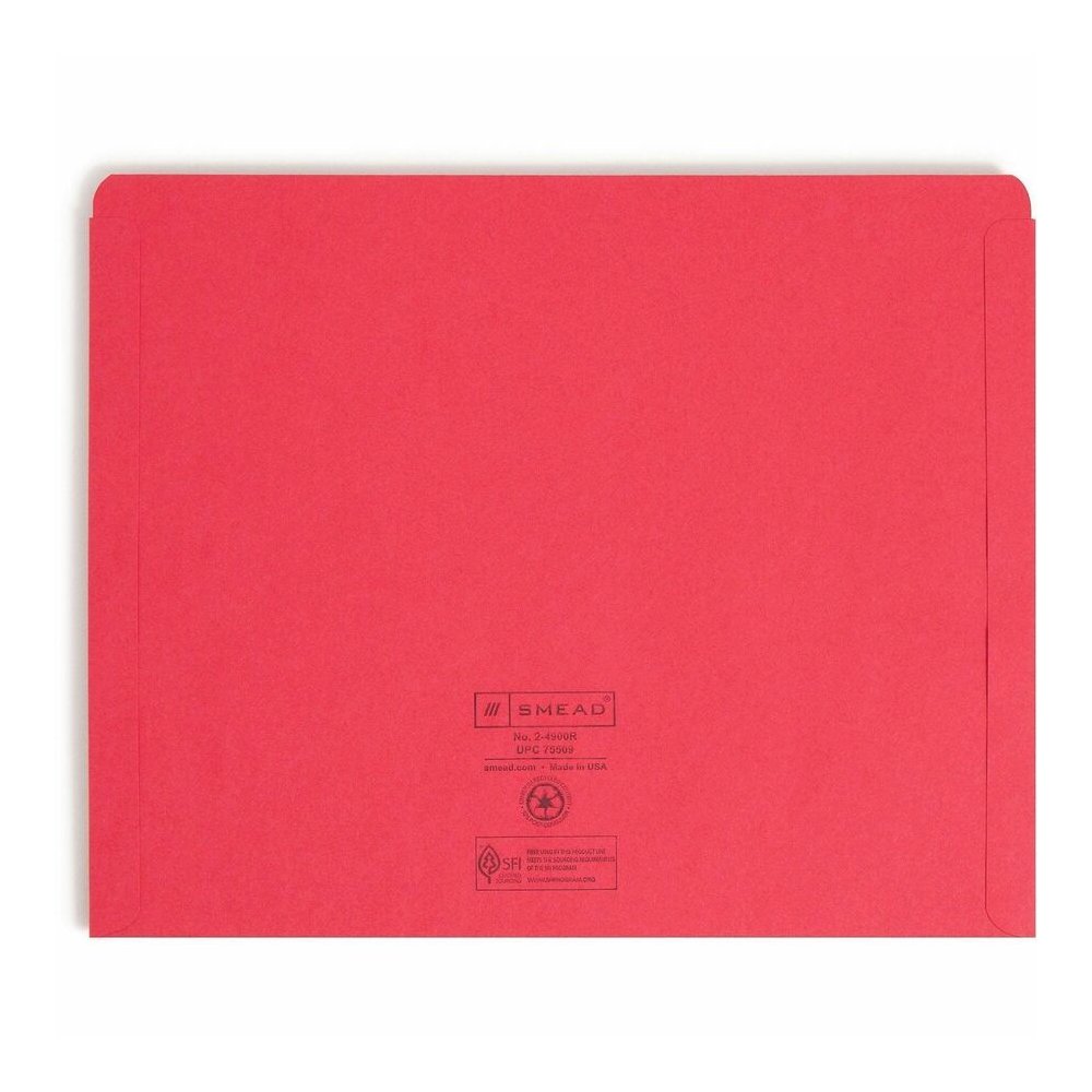 Smead Colored Straight Tab Cut Letter Recycled File Jacket - 8 1/2" x 11" - 11 pt. - 2 Plys - Red - Slip Resistant, Reinforced Tab - 10% Recycled - 100 / Box. Picture 9