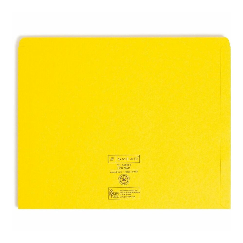 Smead Colored Straight Tab Cut Letter Recycled File Jacket - 8 1/2" x 11" - 11 pt. - 2 Plys - Yellow - Slip Resistant, Reinforced Tab - 10% Recycled - 100 / Box. Picture 8