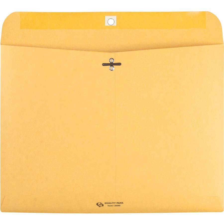 Quality Park 9 x 12 Clasp Envelopes with Deeply Gummed Flaps - Clasp - #90 - 9" Width x 12" Length - 28 lb - Clasp - Kraft - Kraft - 100 / Box. Picture 7