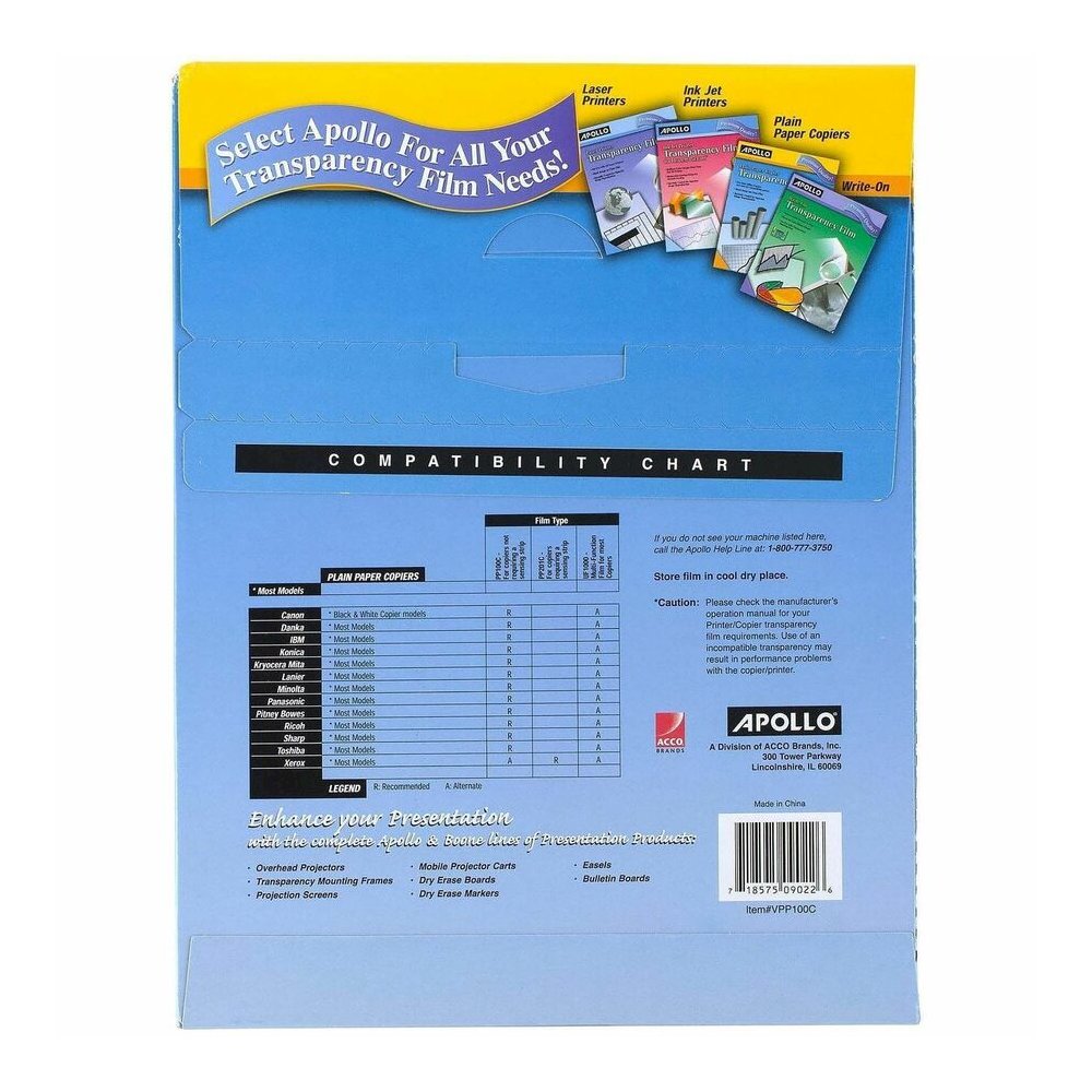 Apollo Plain Paper Copier Transparency Film - 8 1/2" x 11" - Black, White - 1 Box. Picture 6