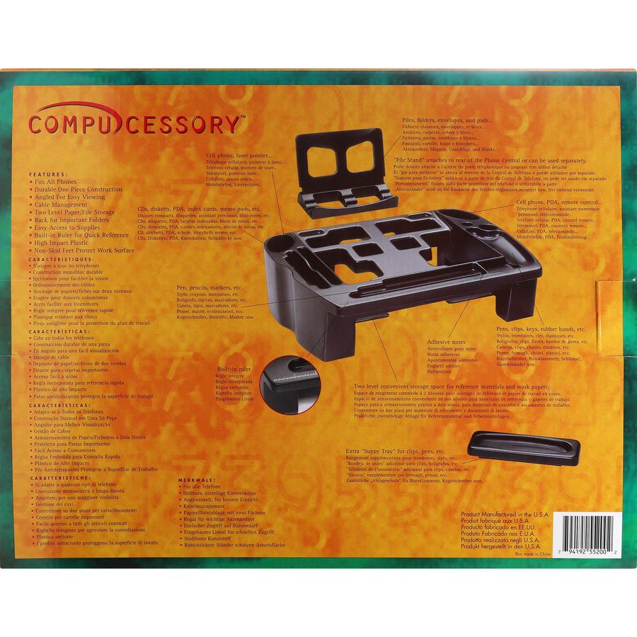 Compucessory Telephone Stand/Organizer - 5" Height x 11.5" Width x 9.5" DepthDesktop - Non-skid Base, Cable Management - Black - Plastic - 1 Each. Picture 9