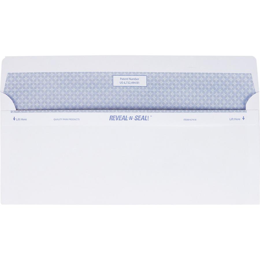 Quality Park No. 10 Single Window Security Tinted with Reveal-N-Seal&reg; Self-Seal Closure - Single Window - #10 - 4 1/8" Width x 9 1/2" Length - 24 lb - 500 / Box - White. Picture 8