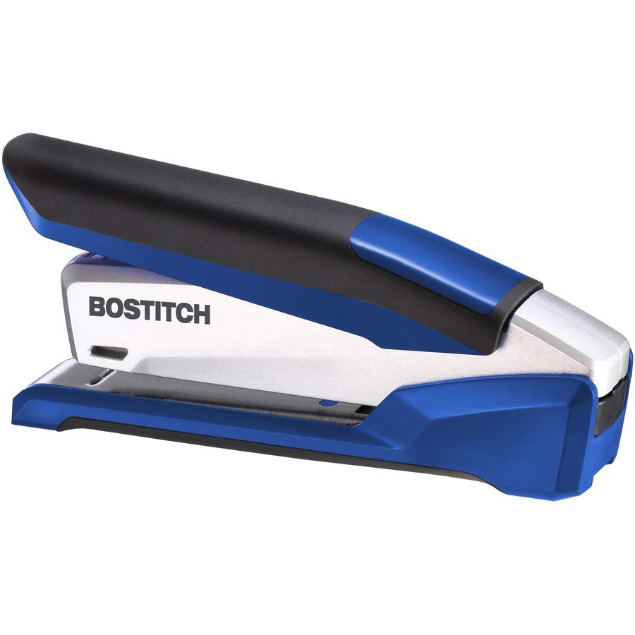 Bostitch InPower Spring-Powered Antimicrobial Desktop Stapler - 28 Sheets Capacity - 210 Staple Capacity - Full Strip - 1/4" Staple Size - 1 Each - Blue, Silver. Picture 6