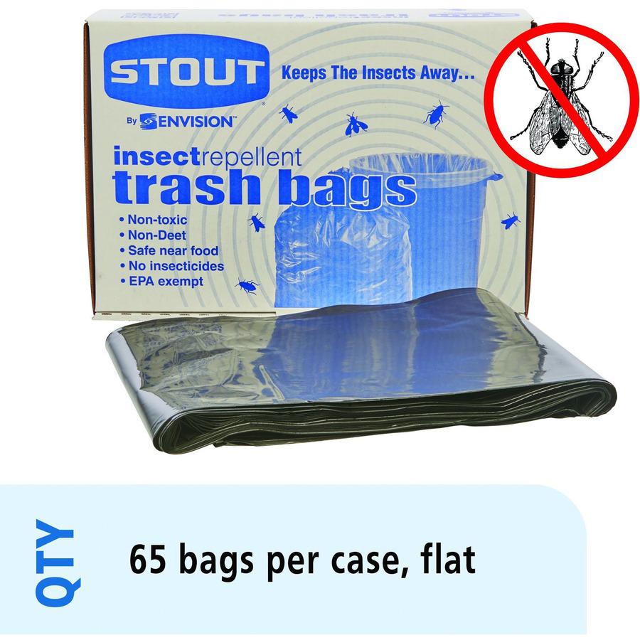 Stout Insect Repellent Trash Bags - 55 gal Capacity - 37" Width x 52" Length - 2 mil (51 Micron) Thickness - Black - Polyethylene - 65/Carton - Recycled. Picture 10