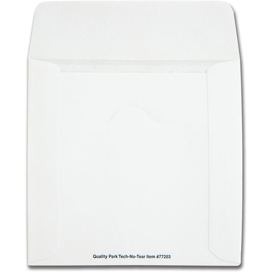 Quality Park Tech-No-Tear CD/DVD Sleeves - CD/DVD - 4 7/8" Width x 5" Length - White - Paper - 100 / Box. Picture 2