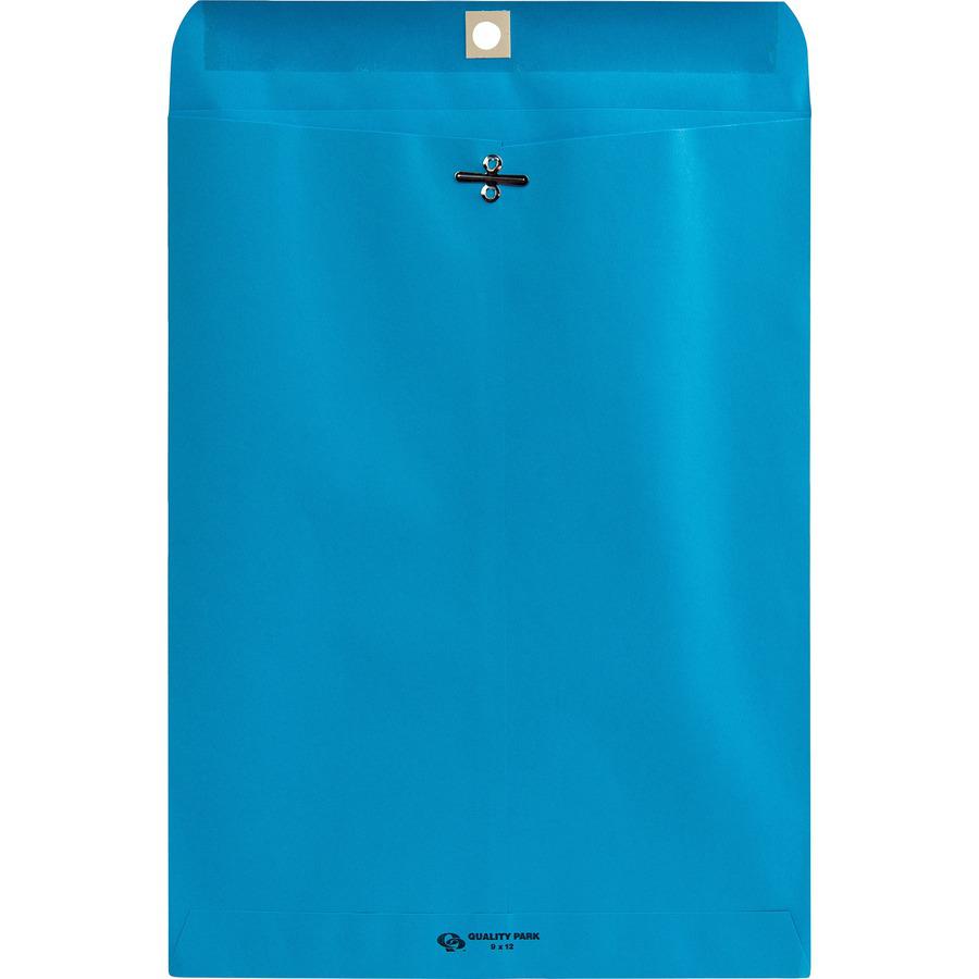 Quality Park 9 x 12 Clasp Envelopes with Deeply Gummed Flaps - Clasp - #90 - 9" Width x 12" Length - 28 lb - Clasp - Wove - 10 / Pack - Blue. Picture 3