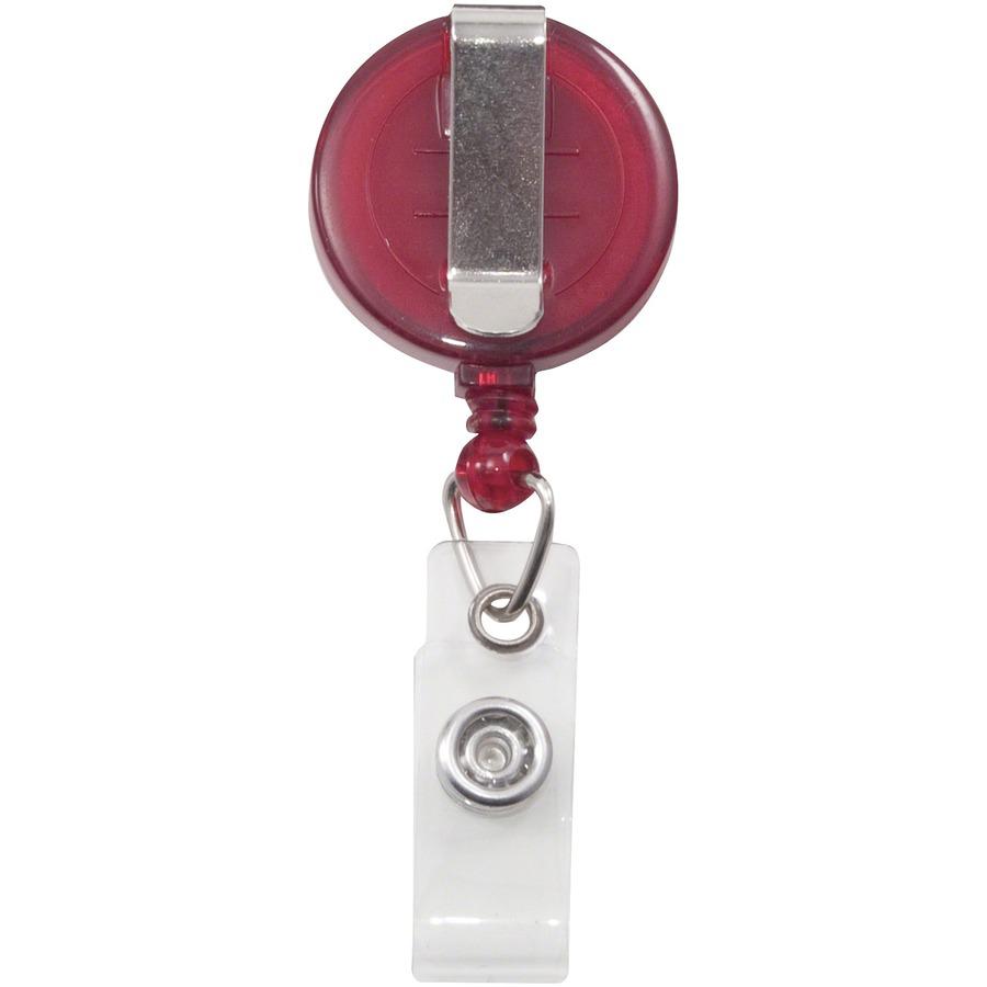 Advantus Translucent Retractable ID Card Reel with Snaps - Nylon, Metal - 12 / Pack - Translucent Red. Picture 2