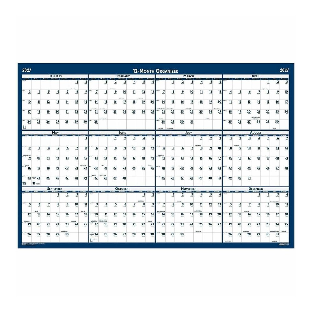 House of Doolittle Write-on Laminated Wall Planner - Professional - Julian Dates - Yearly - 12 Month - January 2027 to December 2027 - 32" x 48" Sheet Size - 1.38" x 2" , 1.63" x 1.63" Block - Blue, G. Picture 3