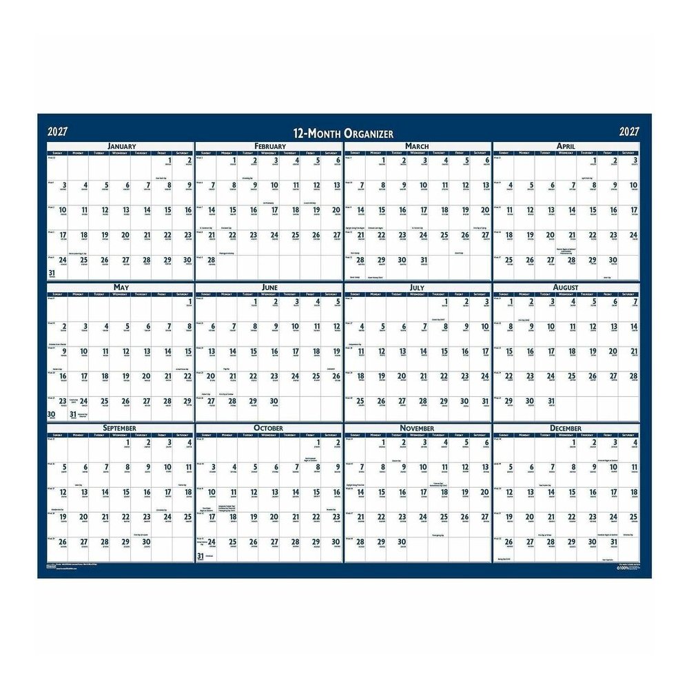 House of Doolittle Recycled Laminated Reversible Planner - Professional - Julian Dates - Yearly - 12 Month - January 2027 to December 2027 - 24" x 37" Sheet Size - Blue/Gray Sheet - 1.25" x 1.63" , 1.. Picture 3