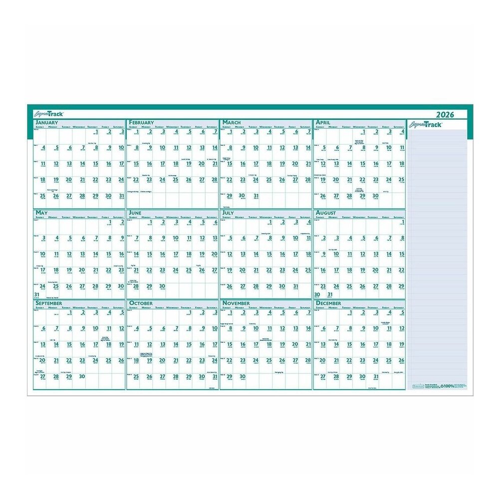 House of Doolittle Express Track Yearly Laminated Planner - Julian Dates - Yearly - 12 Month - January 2026 to December 2026 - 24" x 37" Sheet Size - 1.25" x 1.38" Block - Blue, Green - Paper - 1 Each. Picture 3