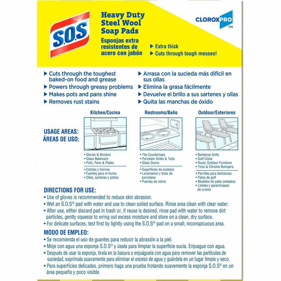 CloroxPro&trade; S.O.S Steel Wool Soap Pads - For Multi Surface - 4" Length x 5" Width - 15 / Box - 12 / Carton - Heavy Duty - Blue. Picture 10