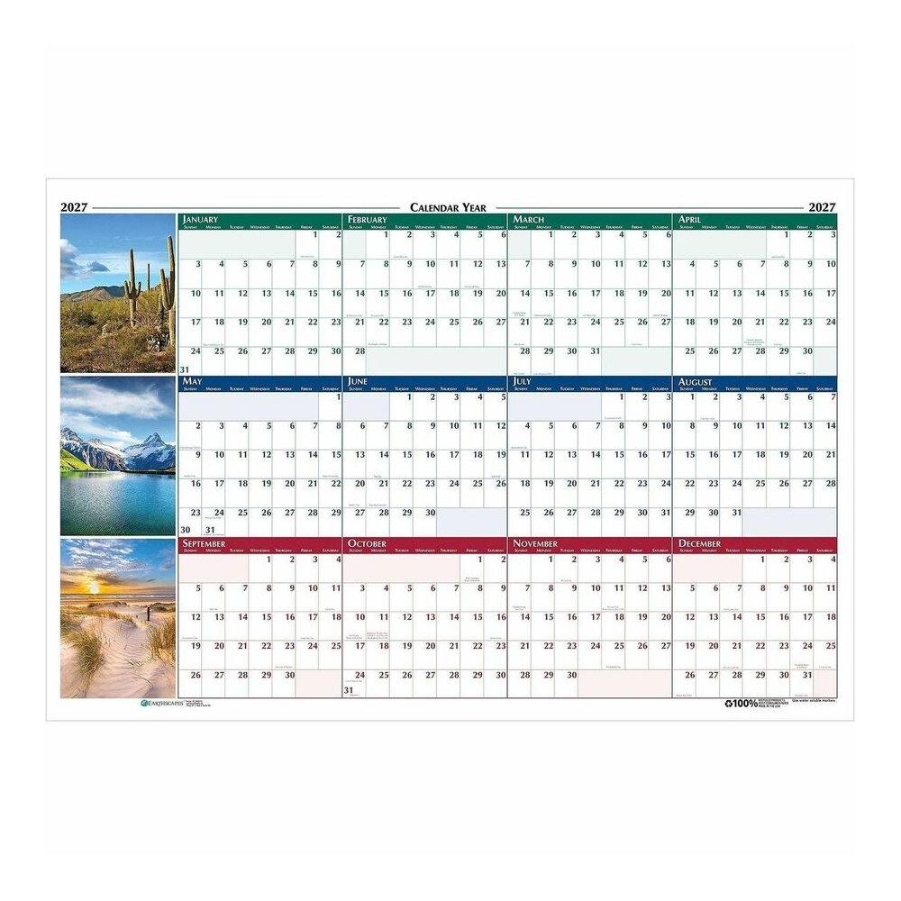 House of Doolittle Earthscapes Scenic Wipe-off Wall Planner - Julian Dates - Yearly - 1 Year - January 2027 to December 2027 - 32" x 48" Sheet Size - 1.13" x 1.38" Block - Multi - Paper - 1 Each. Picture 5
