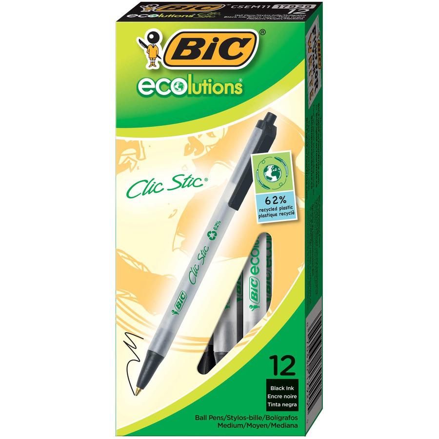 BIC Clic Stic Retractable Ball Pens - Medium Pen Point - Retractable - Black - Clear Barrel - 1 Dozen. Picture 4