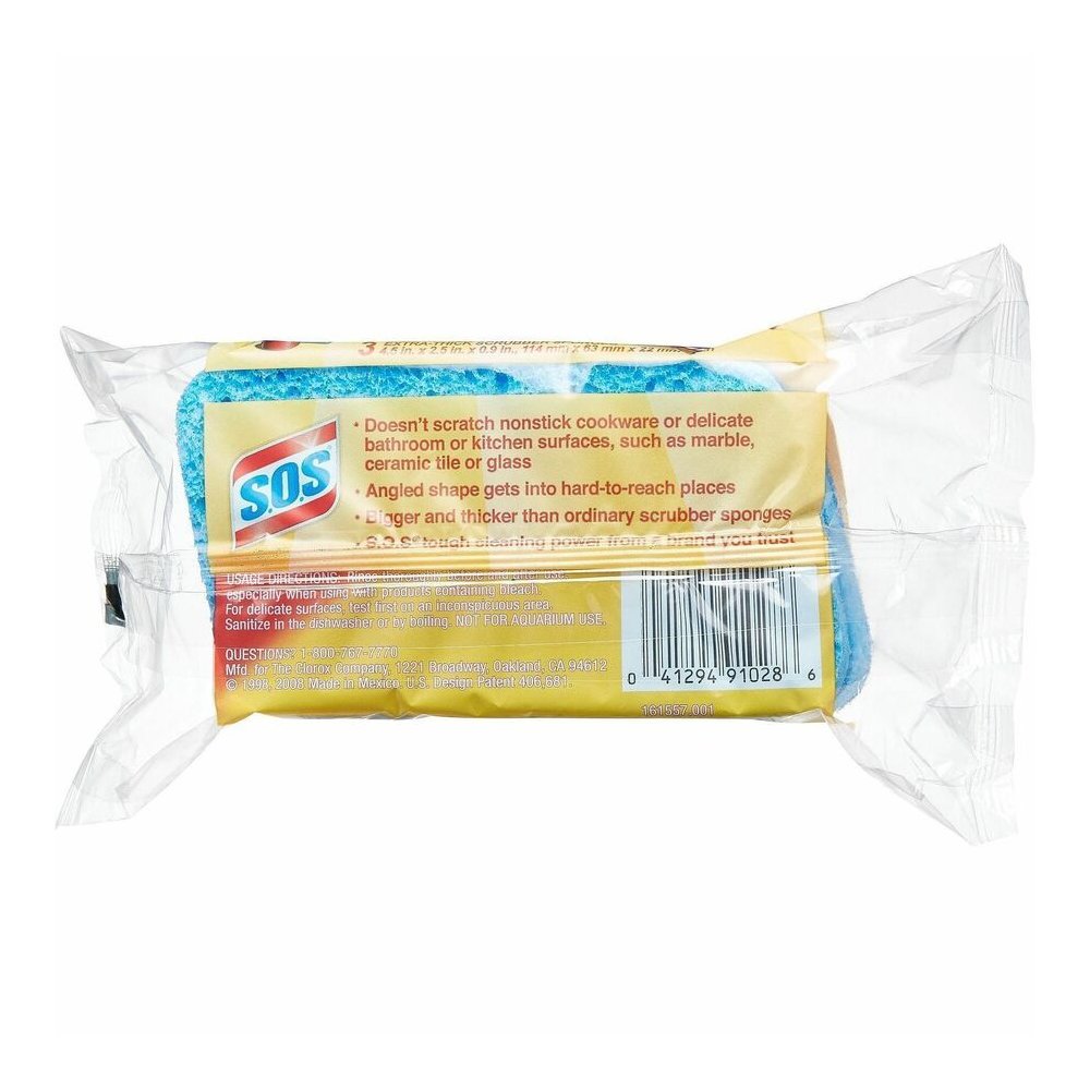 S.O.S All-Surface Scrubber Sponge - 5.3" Height x 3" Width x 0.9" Depth - 3/Pack - 8 / Carton - Cellulose - Blue. Picture 7