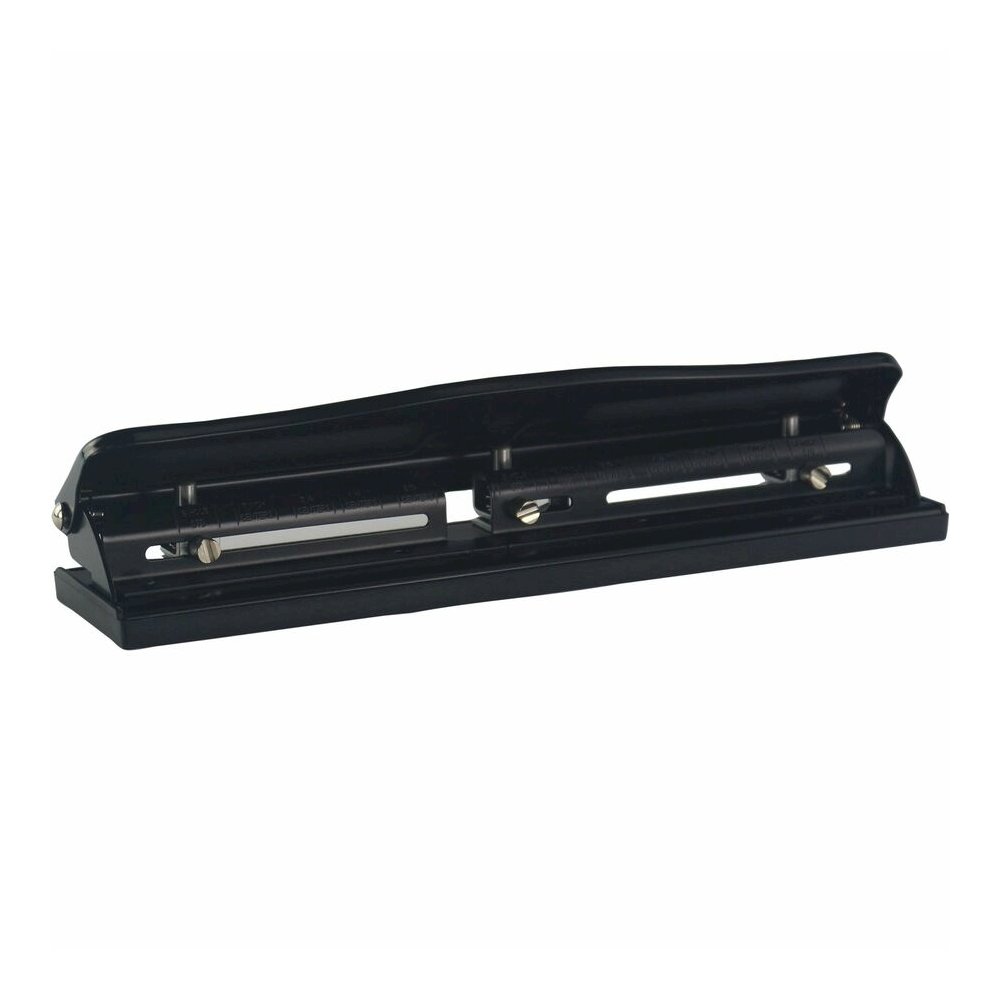 Business Source 3-Hole Adjustable Paper Punch - 3 Punch Head(s) - 11 Sheet of 16lb Paper - 1/4" Punch Size - Round Shape - Black. Picture 9