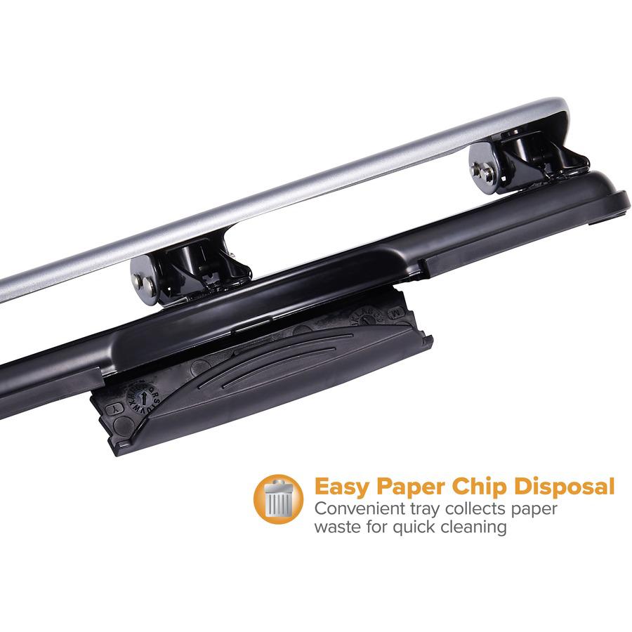 Bostitch EZ Squeeze&trade; 12 Three-Hole Punch - 3 Punch Head(s) - 12 Sheet - 9/32" Punch Size - 3" Width x 1.6" Height - Black, Silver. Picture 9
