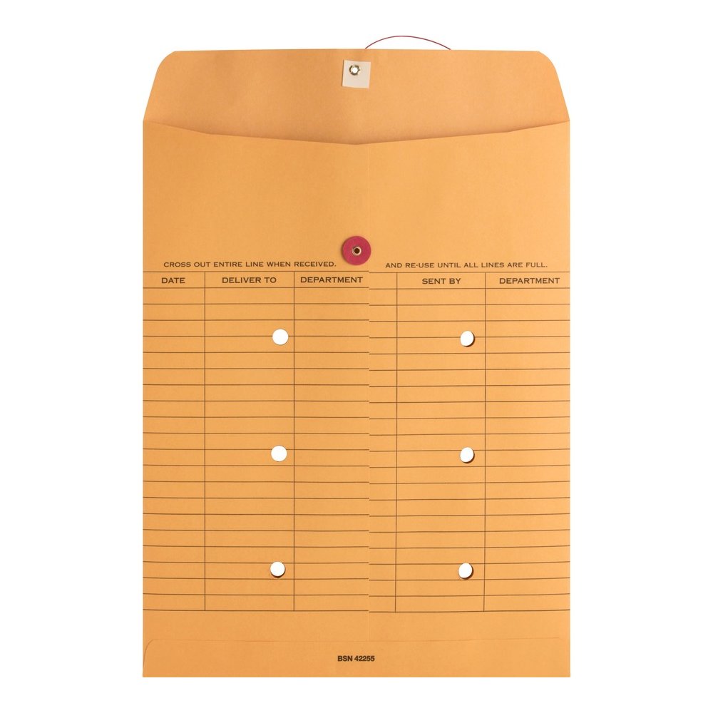 Business Source 2-sided Inter-Department Envelopes - Inter-department - 10" Width x 13" Length - 28 lb - String/Button - Kraft - Kraft - 100 / Box. Picture 7