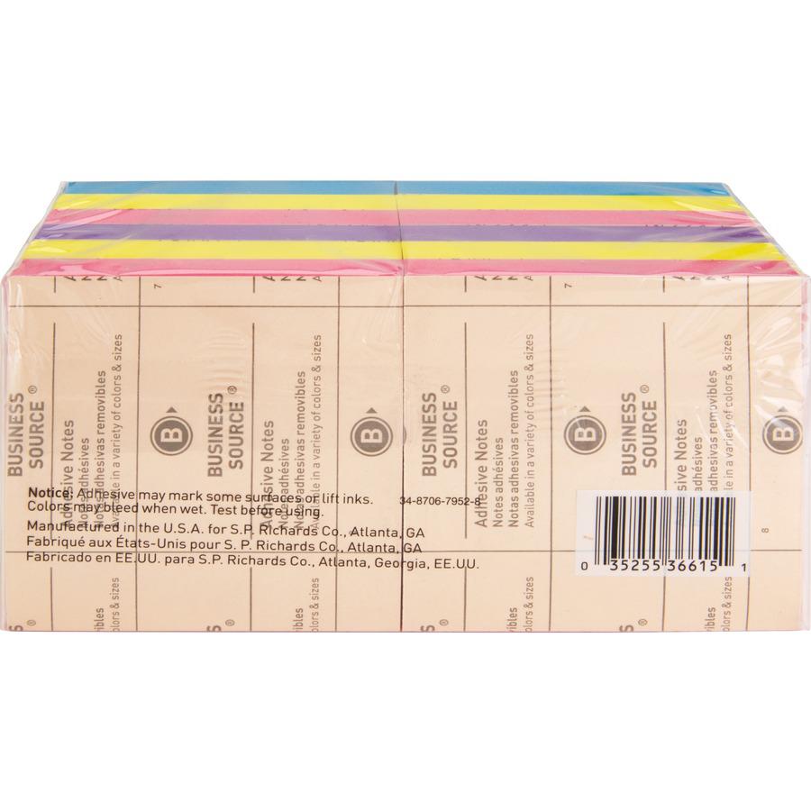 Business Source 3x3 Extreme Colors Adhesive Notes - 100 - 3" Flag/Note Width x 3" Flag/Note Length - Square - Assorted - Repositionable, Solvent-free Adhesive - 12 / Pack. Picture 4