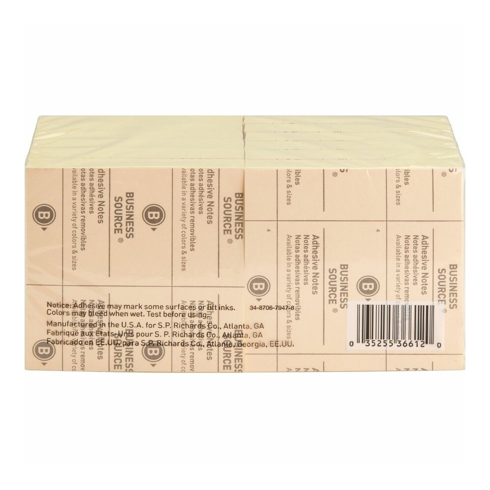 Business Source Yellow Repostionable Adhesive Notes - 3" Flag/Note Width x 3" Flag/Note Length - Square - Yellow - Repositionable, Solvent-free Adhesive - 24 / Pack. Picture 12