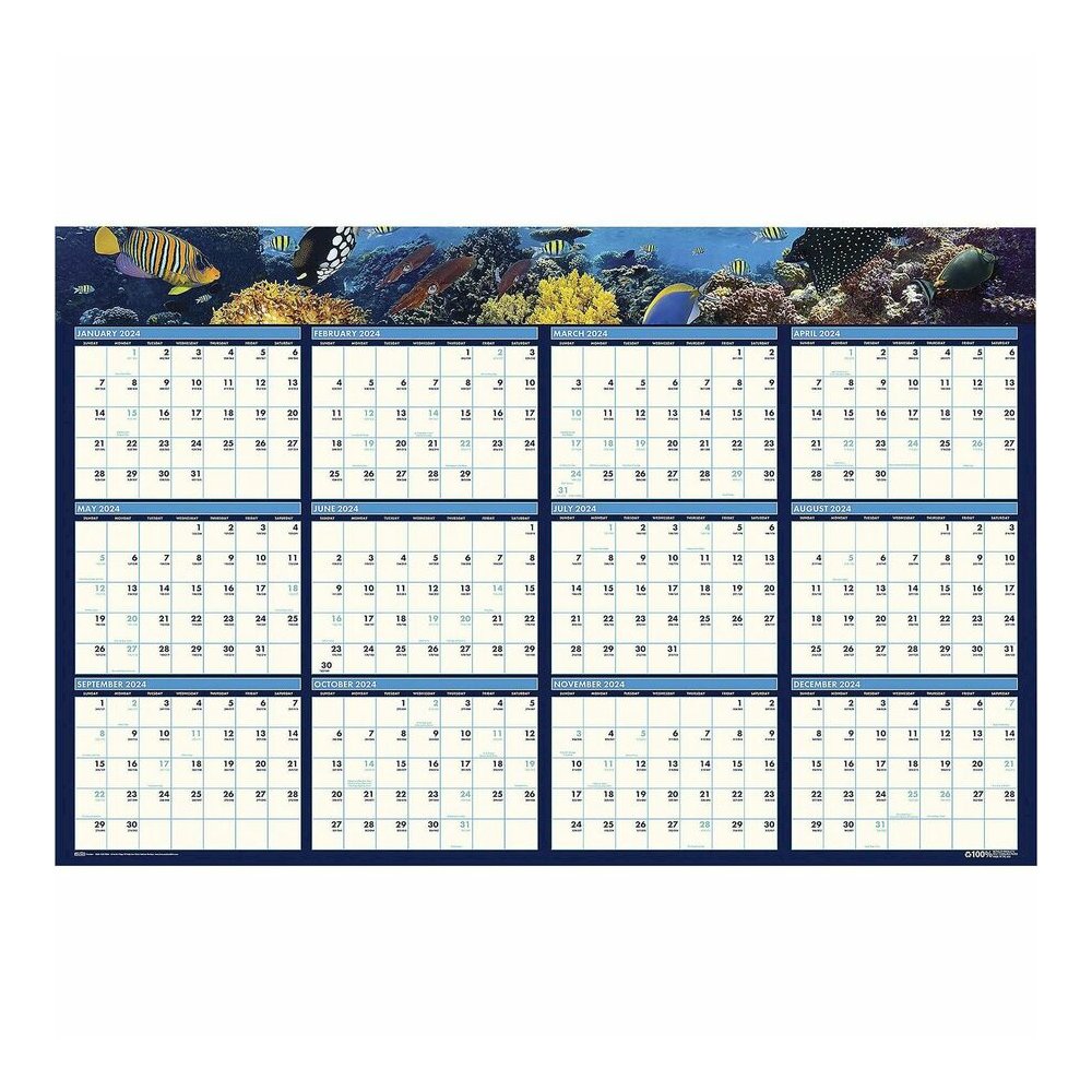 House of Doolittle Earthscapes Sea Life Laminated Planner - Julian Dates - 12 Month - January 2026 to December 2026 - 24" x 37" Sheet Size - 1.13" x 1.25" , 1.25" x 1.13" Block - 1 Each. Picture 5