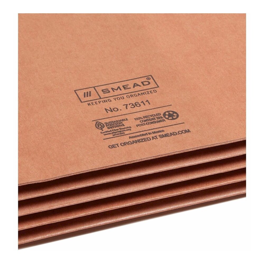 Smead Straight Tab Cut Legal Yes File Pocket - 8 1/2" x 14" - 3 1/2" Expansion - 2 Plys - Redrope - Tear Resistant Gusset - 100% Recycled - 25 / Box. Picture 8