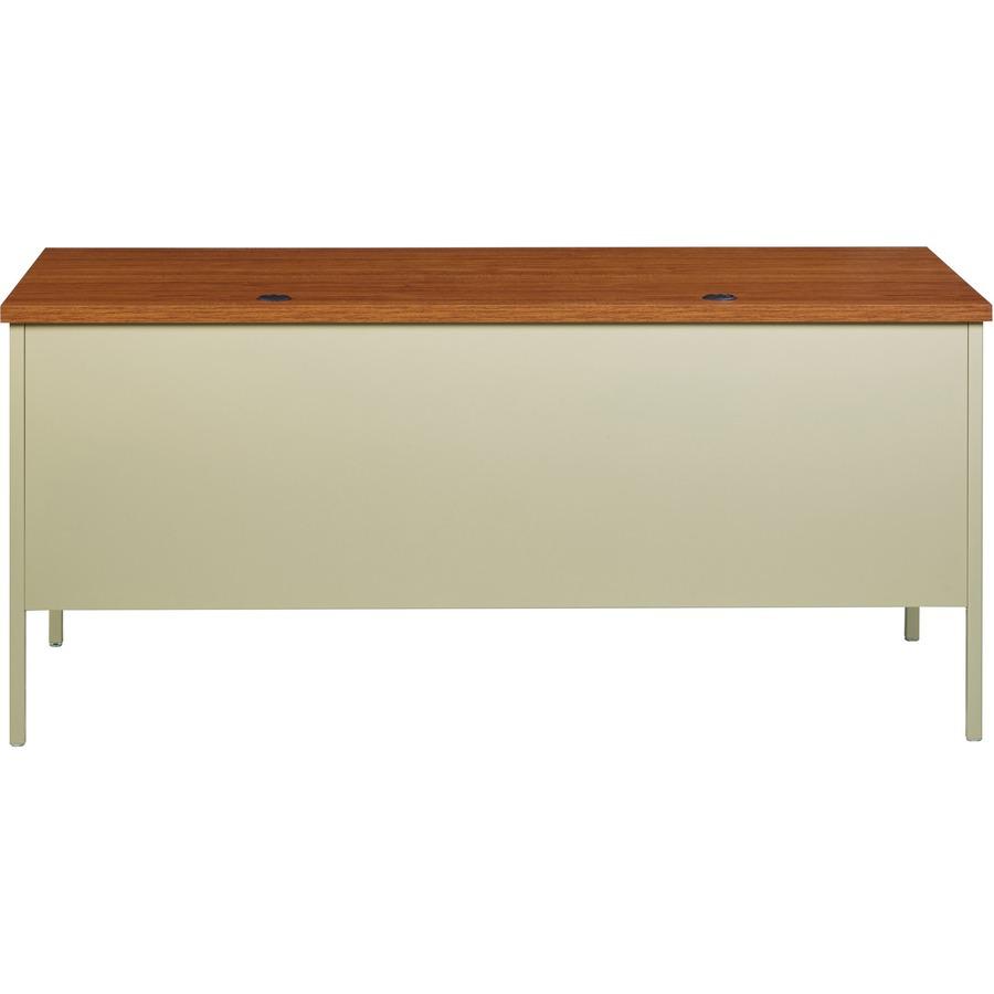 Lorell Fortress Series Left-Pedestal Desk - Rectangle Top - 66" Table Top Width x 30" Table Top Depth x 1.12" Table Top Thickness - 29.50" Height - Office, File - Assembly Required - Oak, Oak Laminate. Picture 7