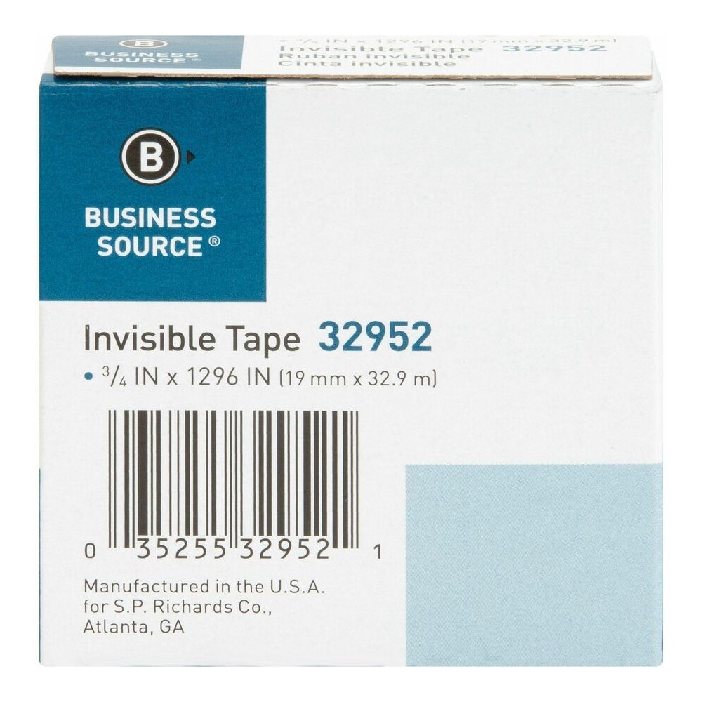 Business Source Invisible Tape Dispenser Refill Roll - 36 yd Length x 0.75" Width - 1" Core - Clear - For Mending, Splicing, Holding - 12 / Box. Picture 8