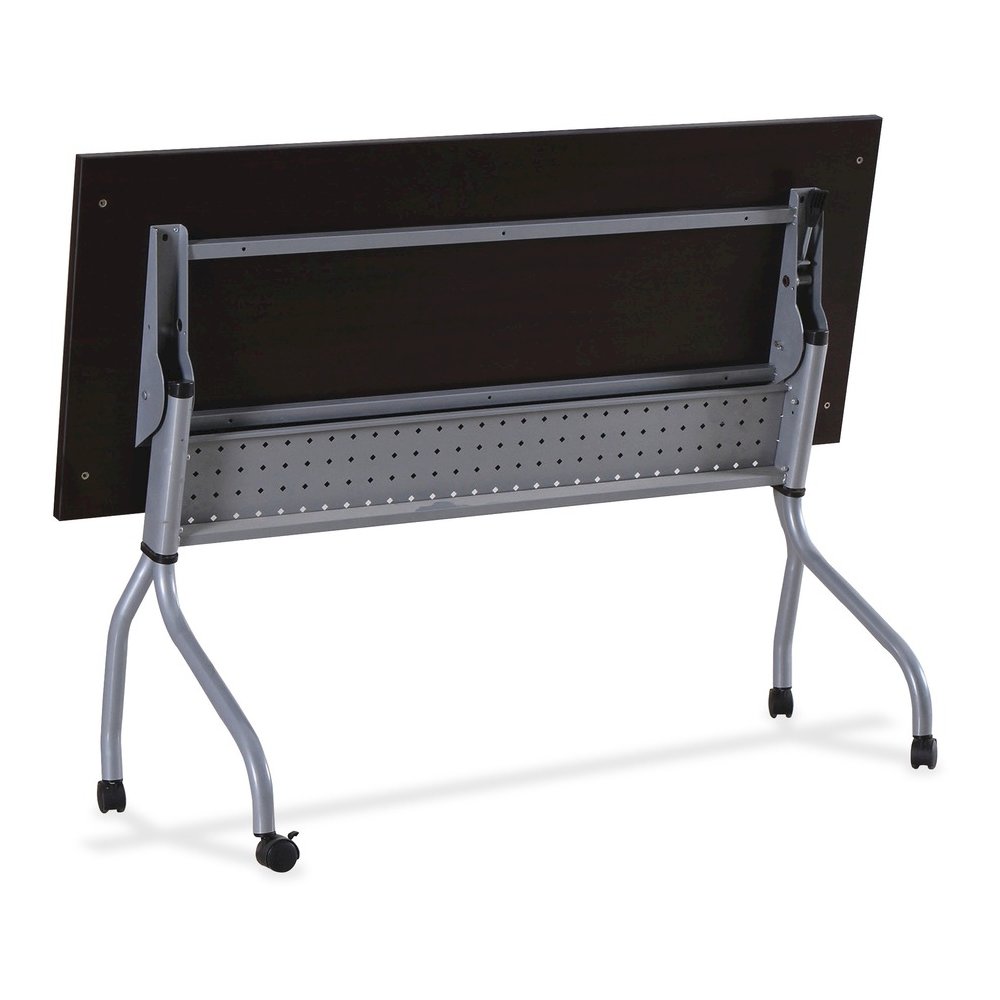 Lorell Flip Top Training Table - Rectangle Top - Four Leg Base - 4 Legs - 60" Table Top Width x 23.50" Table Top Depth - 29.50" Height x 59" Width x 23.63" Depth - Assembly Required - Espresso, Silver. Picture 7