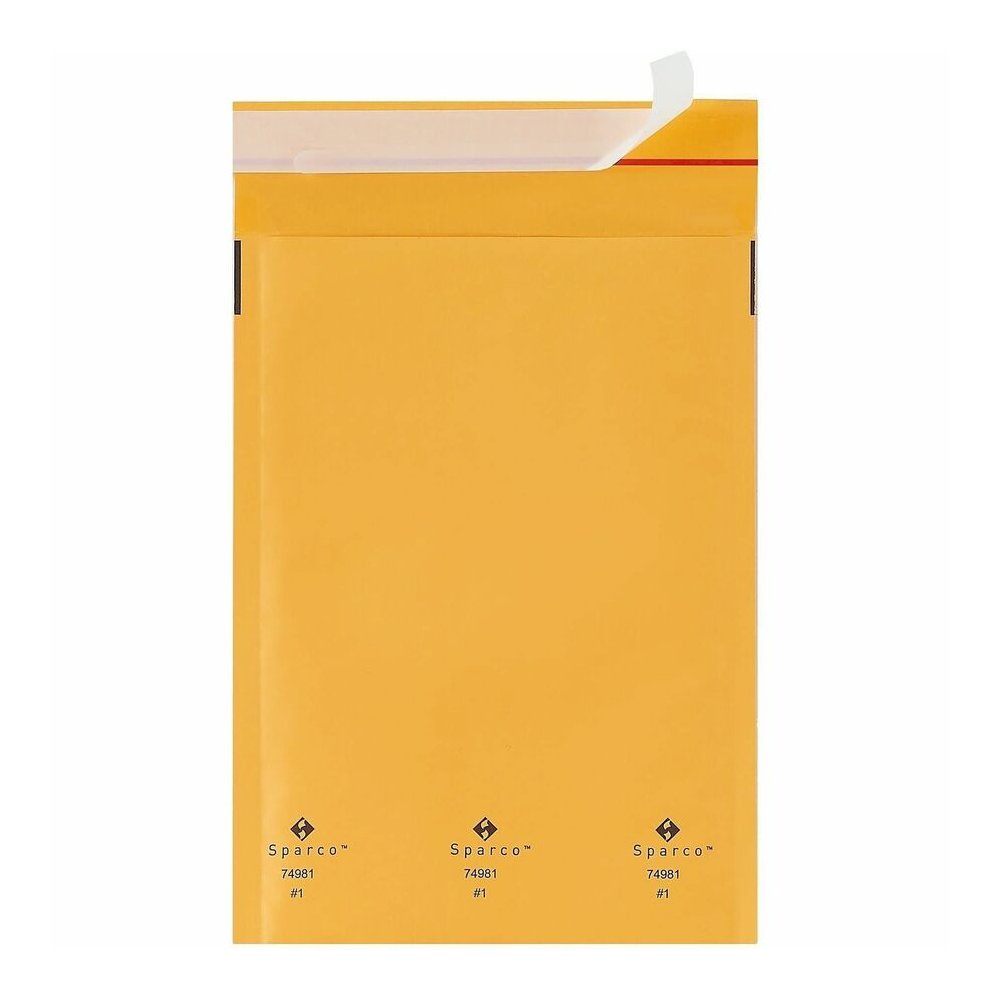Sparco Size 1 Bubble Cushioned Mailers - Bubble - #1 - 7 1/2" Width x 12" Length - Self-sealing - Kraft - Kraft - 100 / Carton. Picture 6