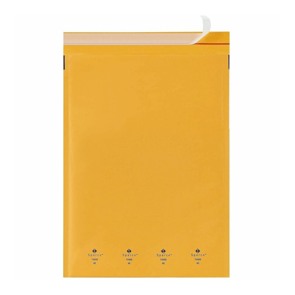 Sparco Size 6 Bubble Cushioned Mailers - Bubble - #6 - 12 1/2" Width x 19" Length - Self-sealing - Kraft - Kraft - 50 / Carton. Picture 6
