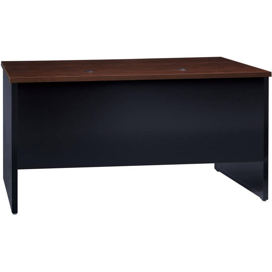 Lorell Fortress Modular Series Double-Pedestal Desk - 60" Width x 30" Depth, x 1.1" Thickness Top - Total Drawer(s): 4 - Double Pedestal - Material: Steel - Finish: Walnut Laminate, Black - Scratch Re. Picture 8